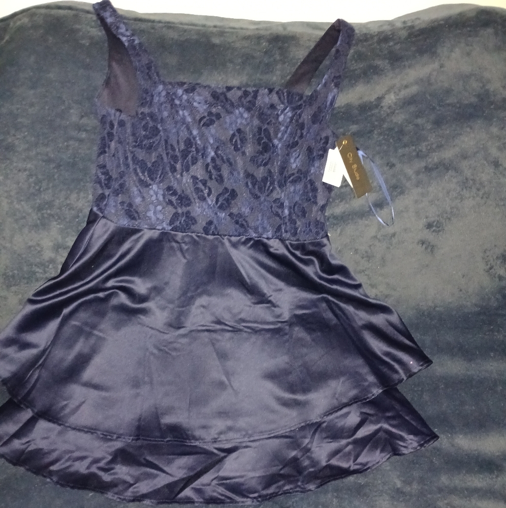 City Studio Midnight Blue Lace and Satin Formal Dress